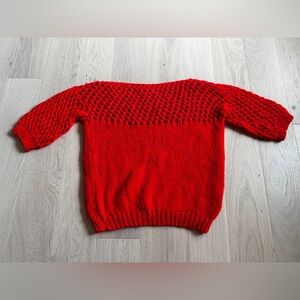 Specially Handmade by Mary Bright Red Knit Sweater one of a kind